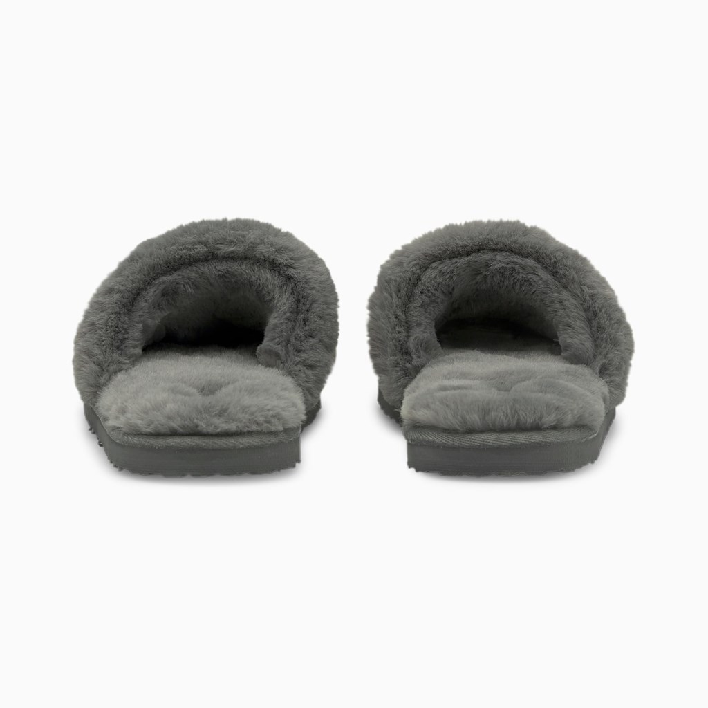 Charcoal Gray / White Puma Fluff Slide Jr Girls' Slides | 9042ZWIJV