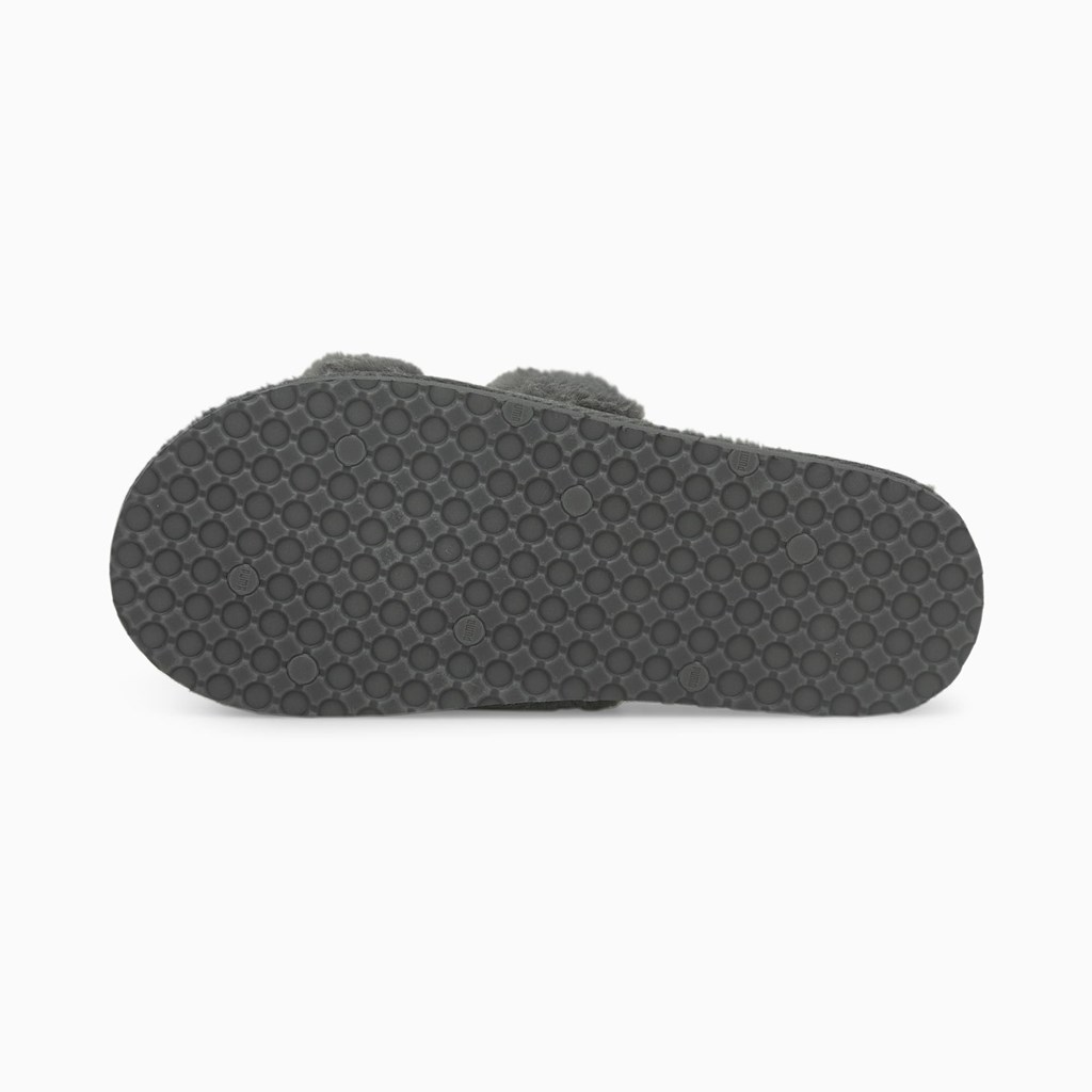 Charcoal Gray / White Puma Fluff Slide Jr Girls' Slides | 9042ZWIJV