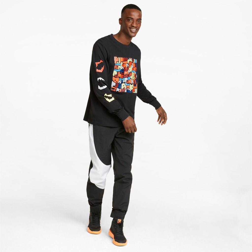 Cotton Black Puma 4th Quarter Long Sleeve Men's Tee | 3287YPCTW