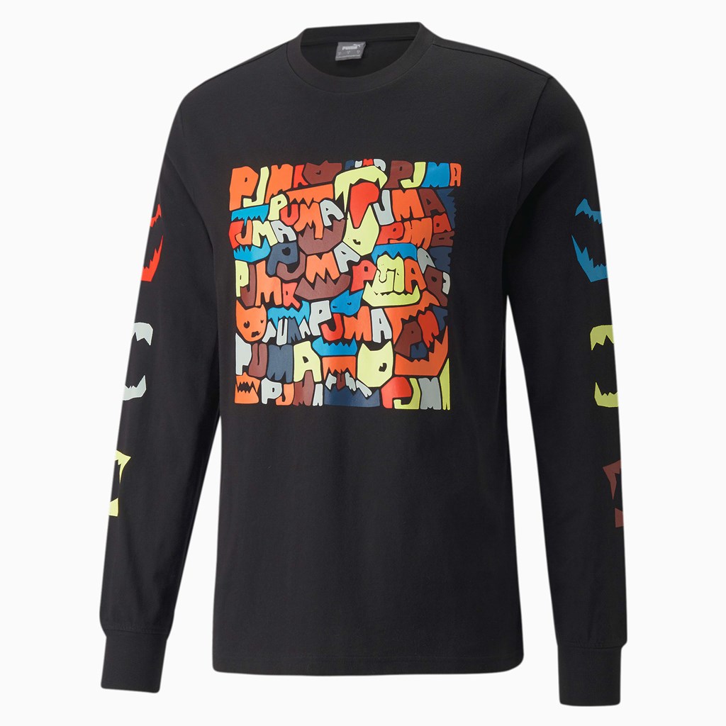 Cotton Black Puma 4th Quarter Long Sleeve Men's Tee | 3287YPCTW