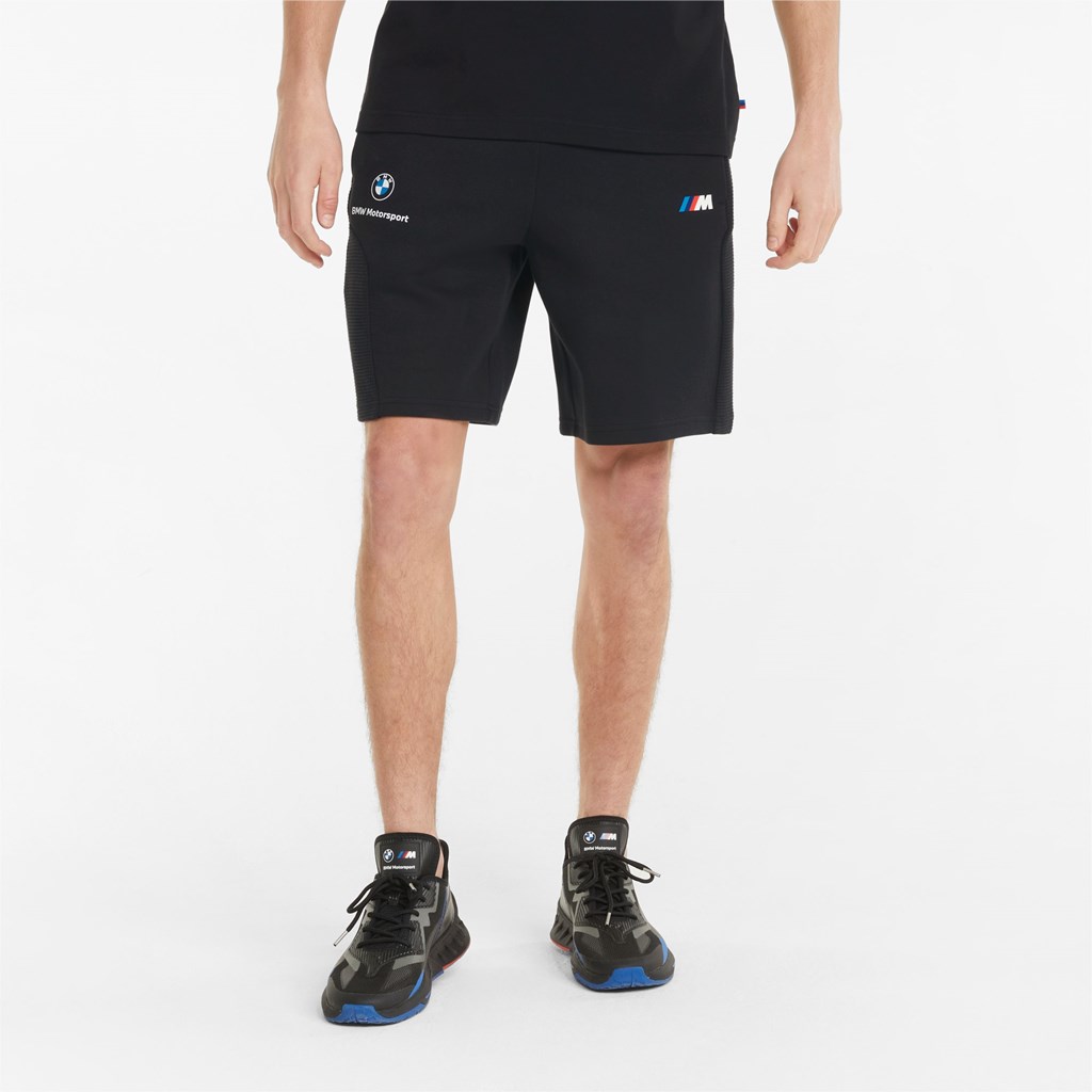 Cotton Black Puma BMW M Motorsport Sweat Men\'s Shorts | 2690KHNXA