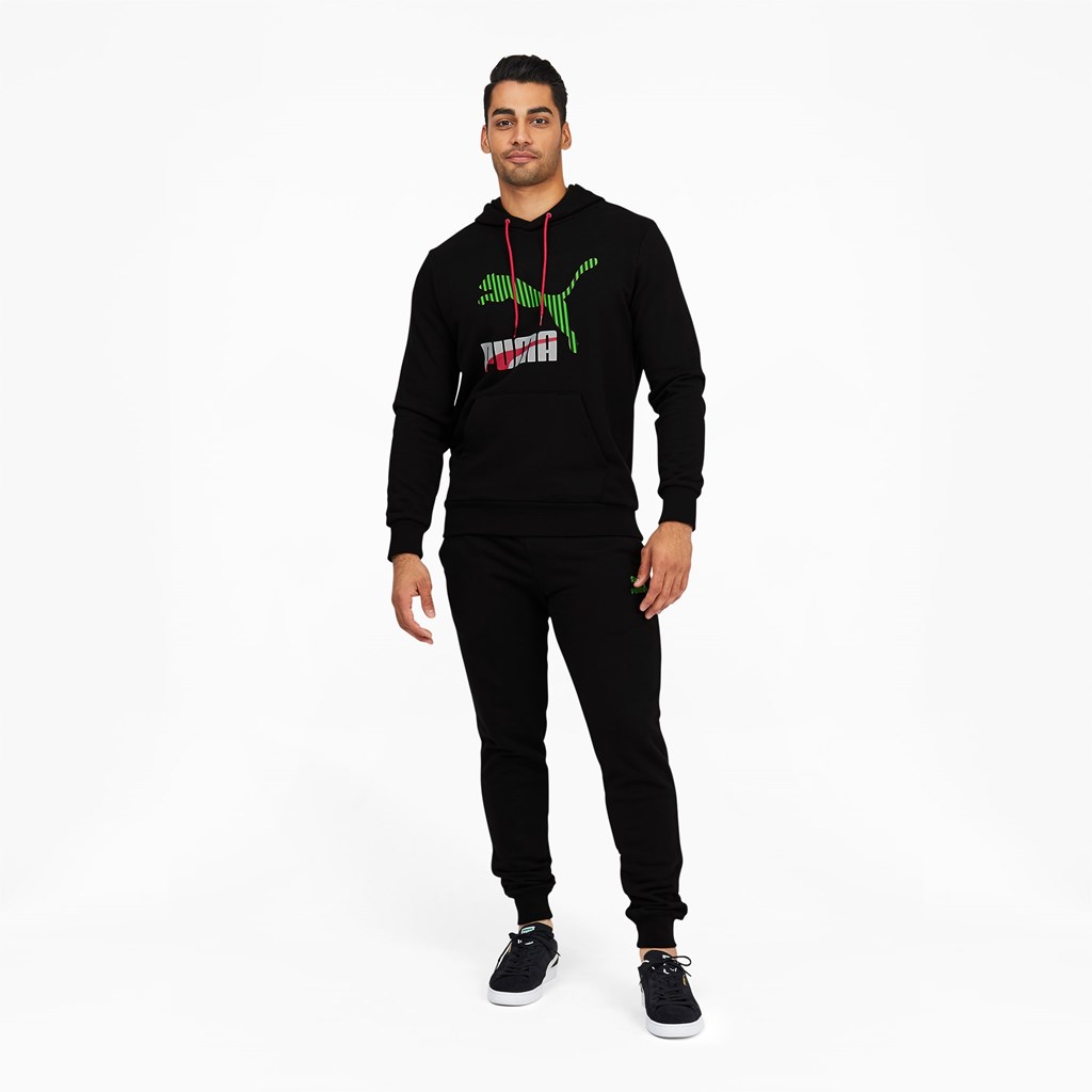 Cotton Black Puma Dazed Classics Logo Men's Hoodie | 1049KJDFX