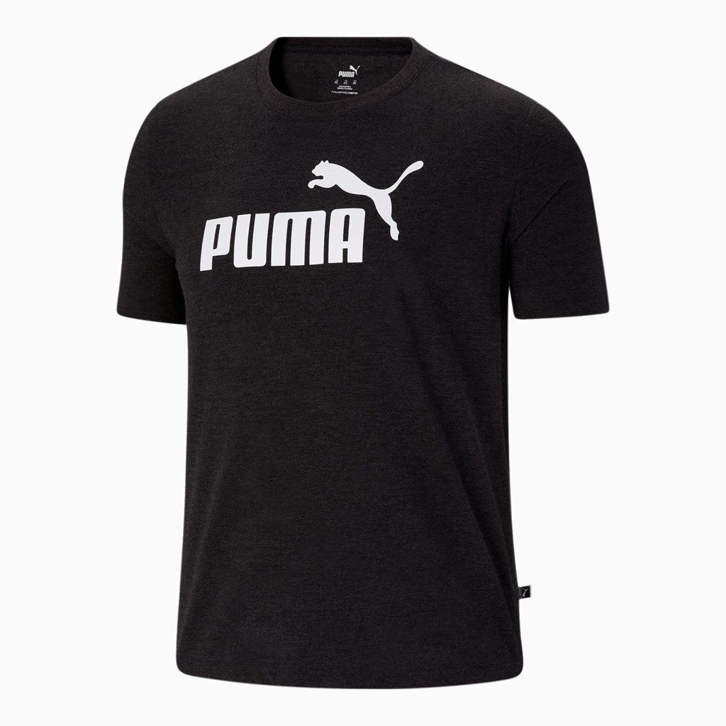 Cotton Black Puma Essentials Heathe BT Men's Tee | 0526AMNOQ