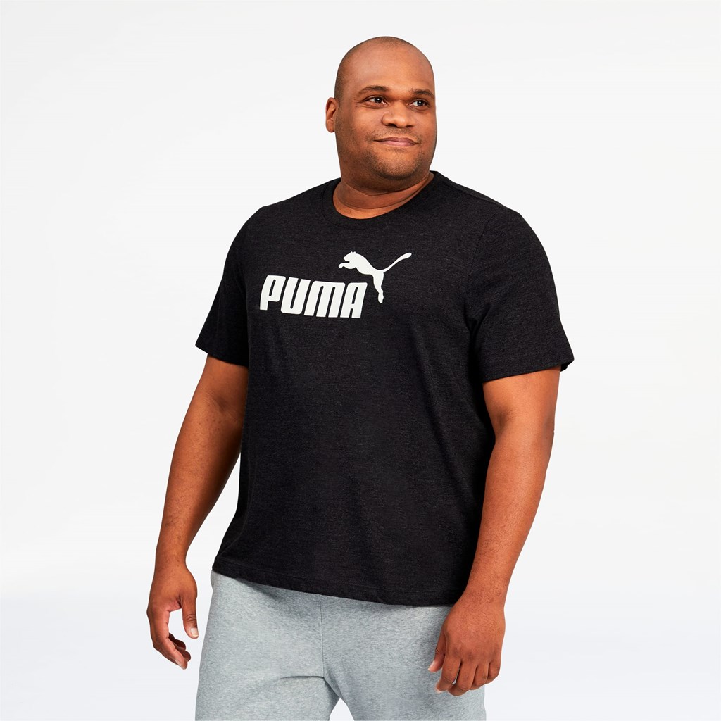 Cotton Black Puma Essentials Heathe BT Men\'s Tee | 0526AMNOQ