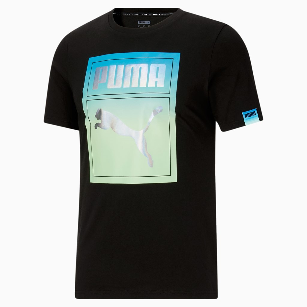 Cotton Black Puma Lightsense Box Logo Men's Tee | 3742SLJTW