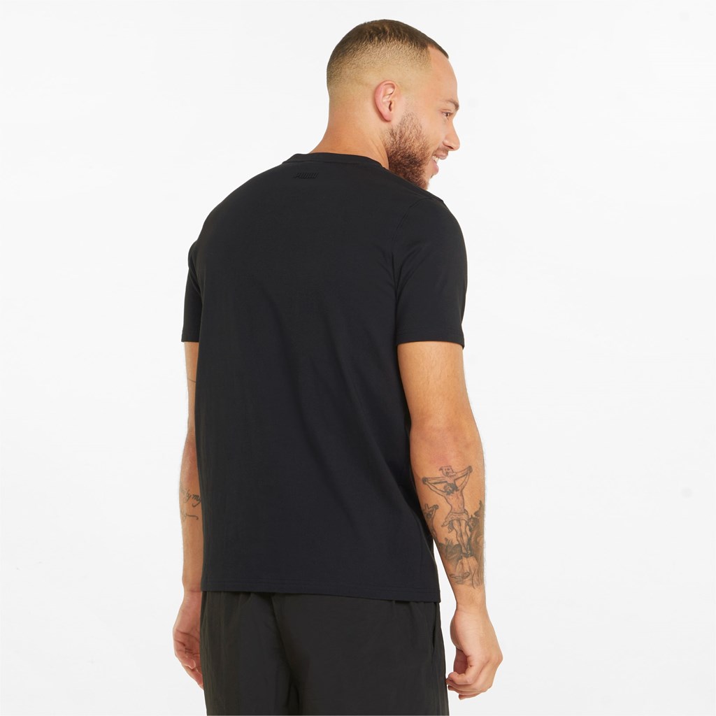 Cotton Black Puma Qualifier Basketball Short Sleeve Men's Tee | 4270JOVKM