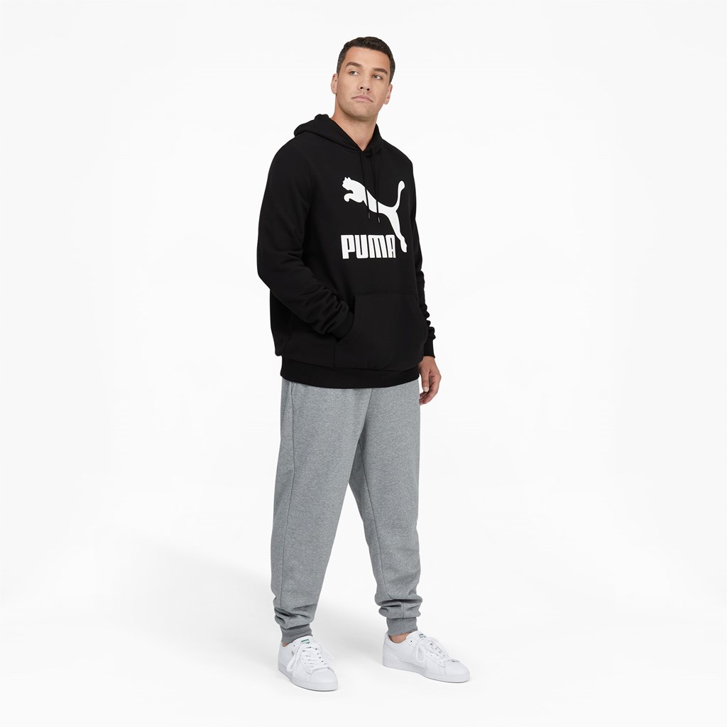 Cotton Black / White Puma Classic Logo Hoodie FL BT Men's Hoodie | 8630IYBMC