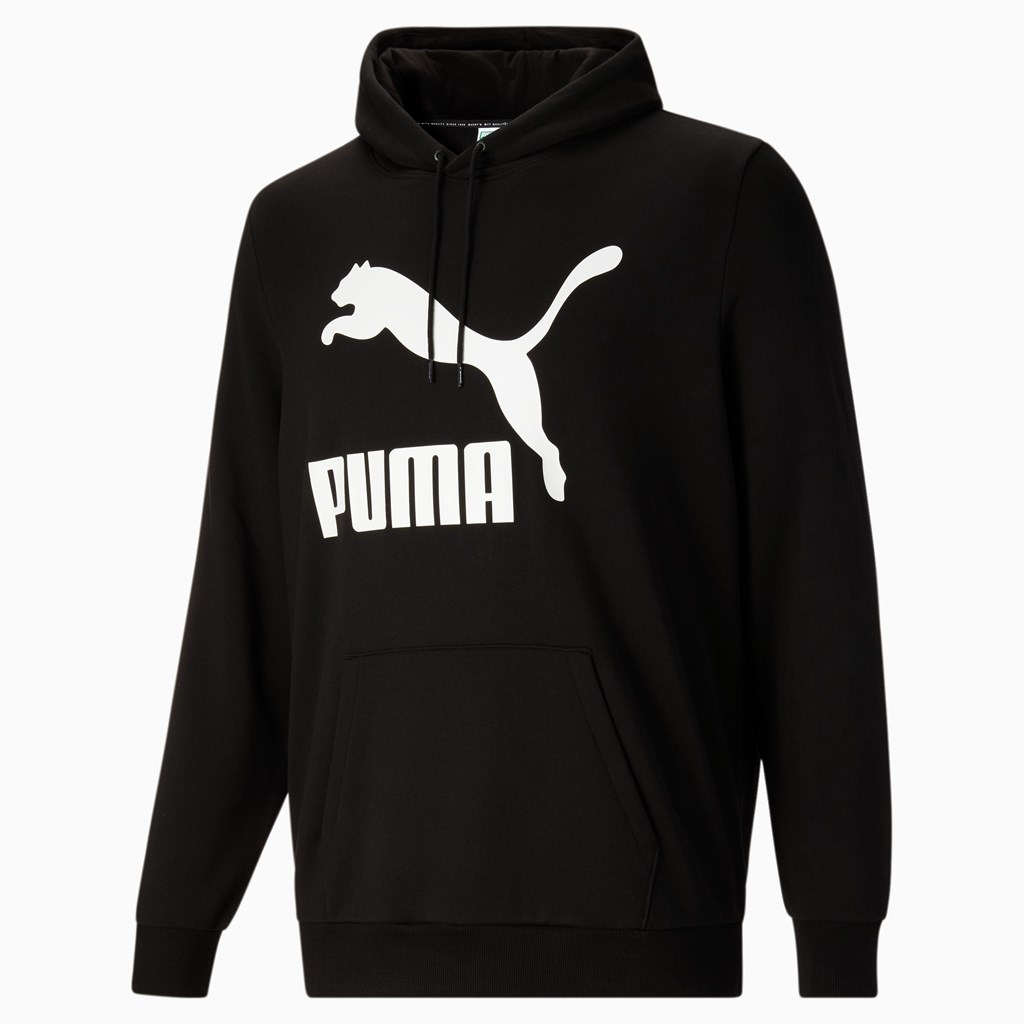 Cotton Black / White Puma Classic Logo Hoodie FL BT Men's Hoodie | 8630IYBMC