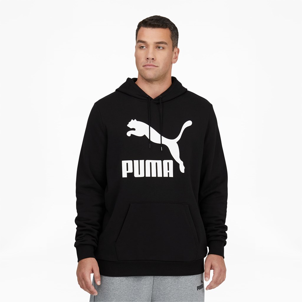 Cotton Black / White Puma Classic Logo Hoodie FL BT Men\'s Hoodie | 8630IYBMC