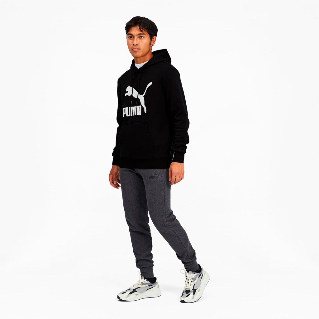 Cotton Black / White Puma Classics Logo Men's Hoodie | 2915DPKCQ