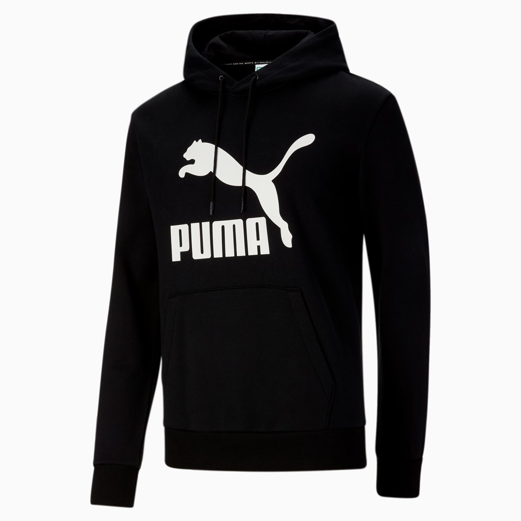 Cotton Black / White Puma Classics Logo Men's Hoodie | 2915DPKCQ