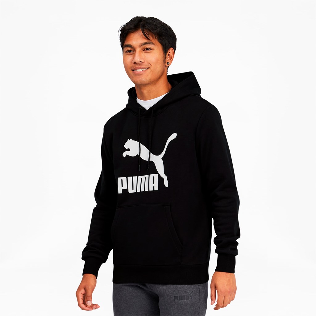 Cotton Black / White Puma Classics Logo Men\'s Hoodie | 2915DPKCQ