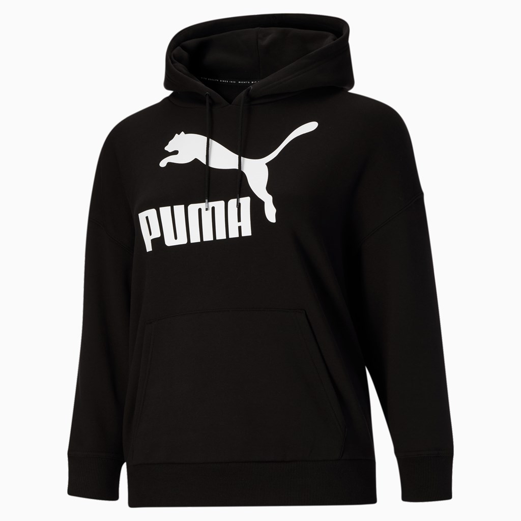 Cotton Black White Puma Classics Logo PL Women's Hoodie | 0562KPGCA