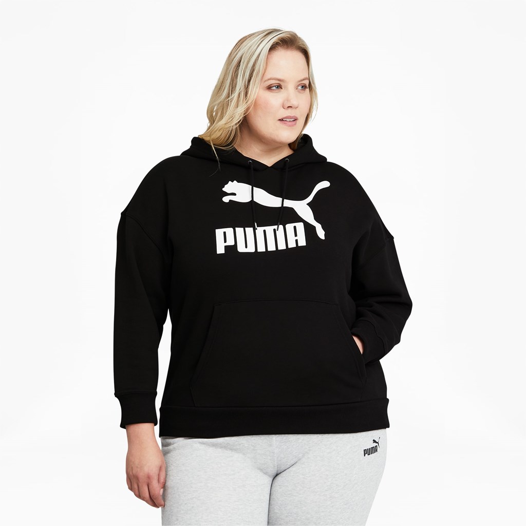 Cotton Black White Puma Classics Logo PL Women\'s Hoodie | 0562KPGCA