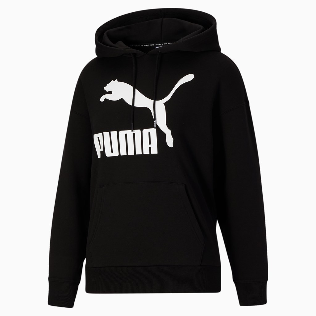 Cotton Black White Puma Classics Logo Women\'s Hoodie | 9750KIVDP