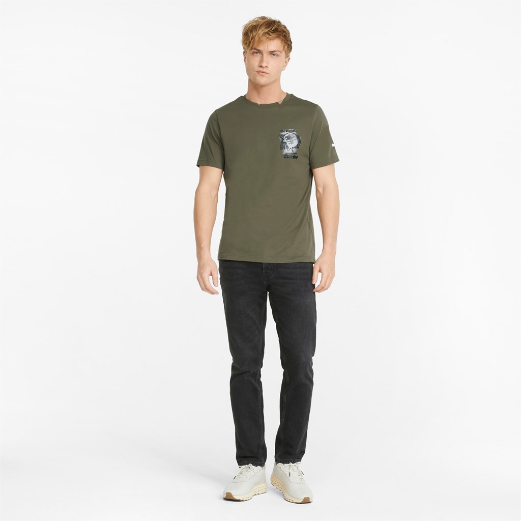 Dark Green Moss Puma Porsche Legacy Graphic Men's Tee | 8541HNFIM