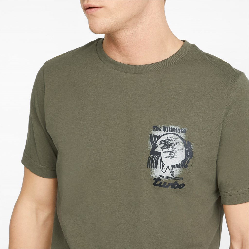 Dark Green Moss Puma Porsche Legacy Graphic Men's Tee | 8541HNFIM