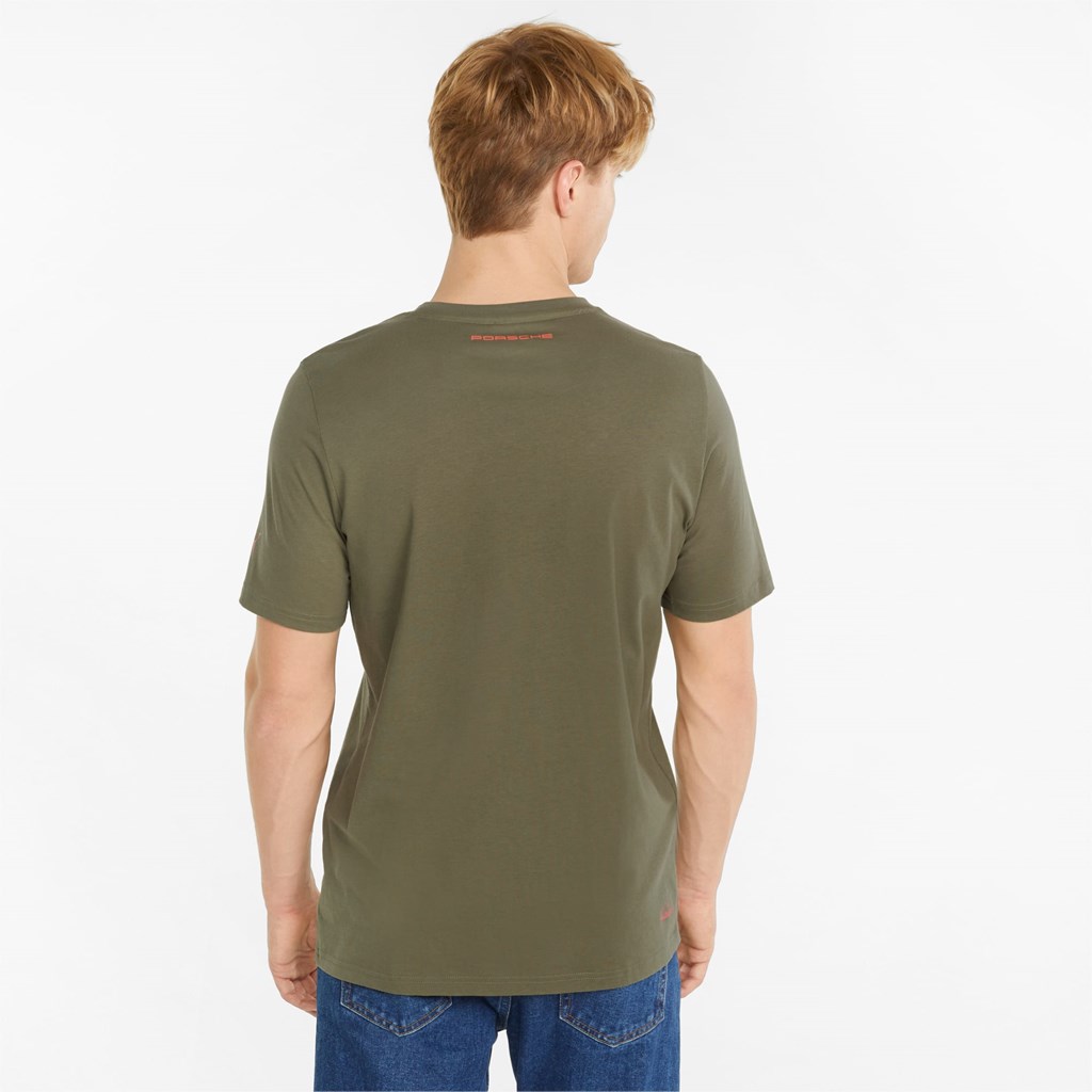 Dark Green Moss Puma Porsche Legacy Logo Men's Tee | 3715HIUGE