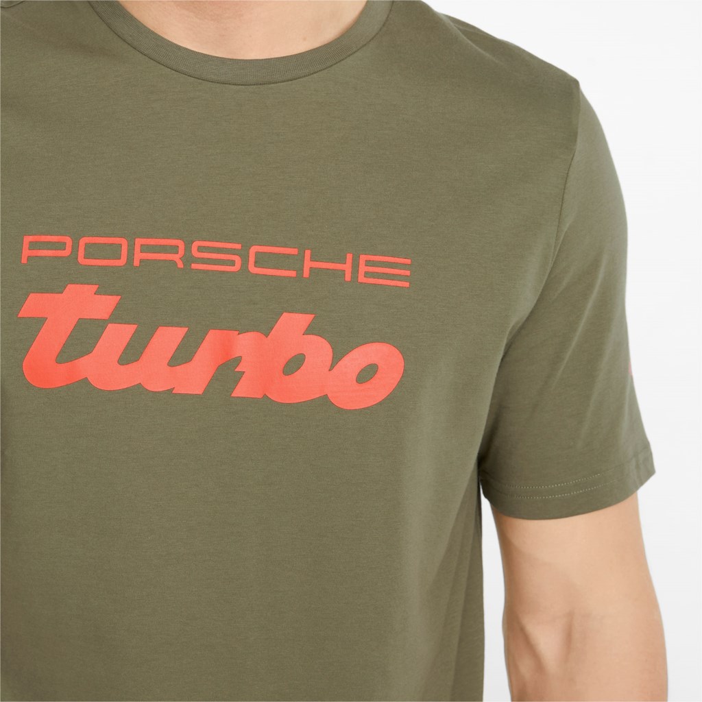 Dark Green Moss Puma Porsche Legacy Logo Men's Tee | 3715HIUGE