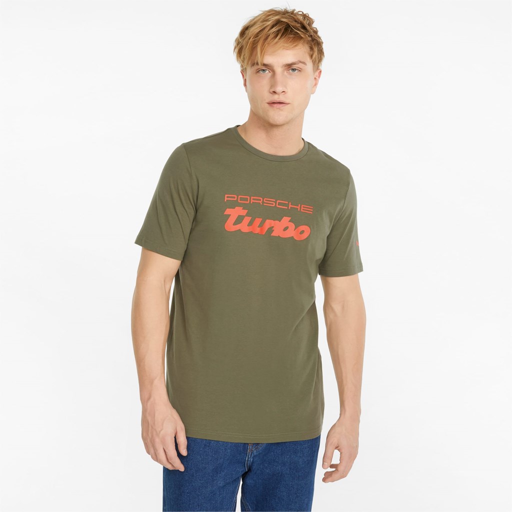 Dark Green Moss Puma Porsche Legacy Logo Men\'s Tee | 3715HIUGE