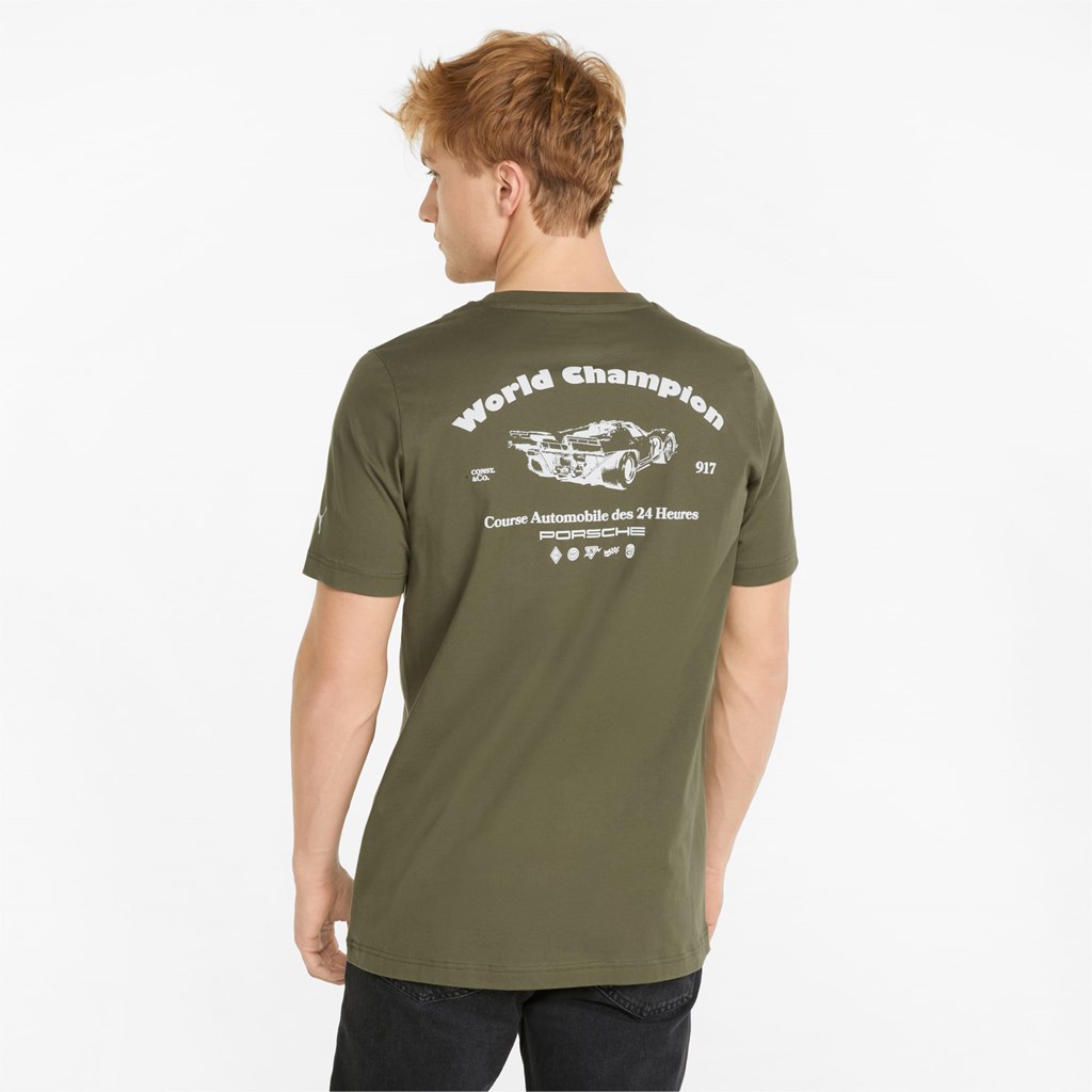 Dark Green Moss Puma Porsche Legacy Statement Men's Tee | 0291BZPCE