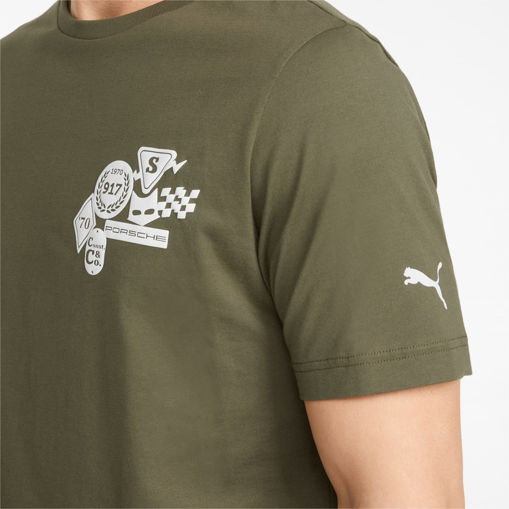 Dark Green Moss Puma Porsche Legacy Statement Men's Tee | 0291BZPCE