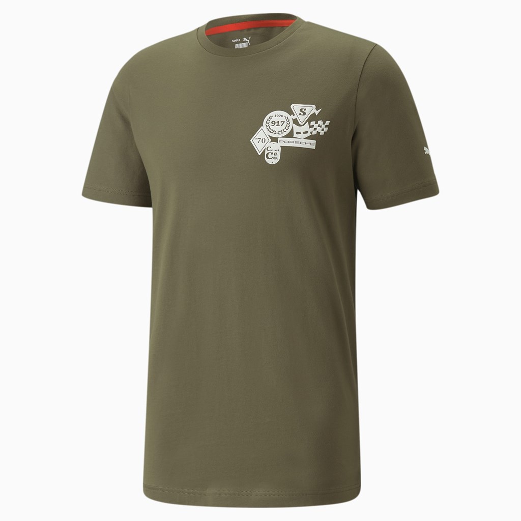 Dark Green Moss Puma Porsche Legacy Statement Men's Tee | 0291BZPCE