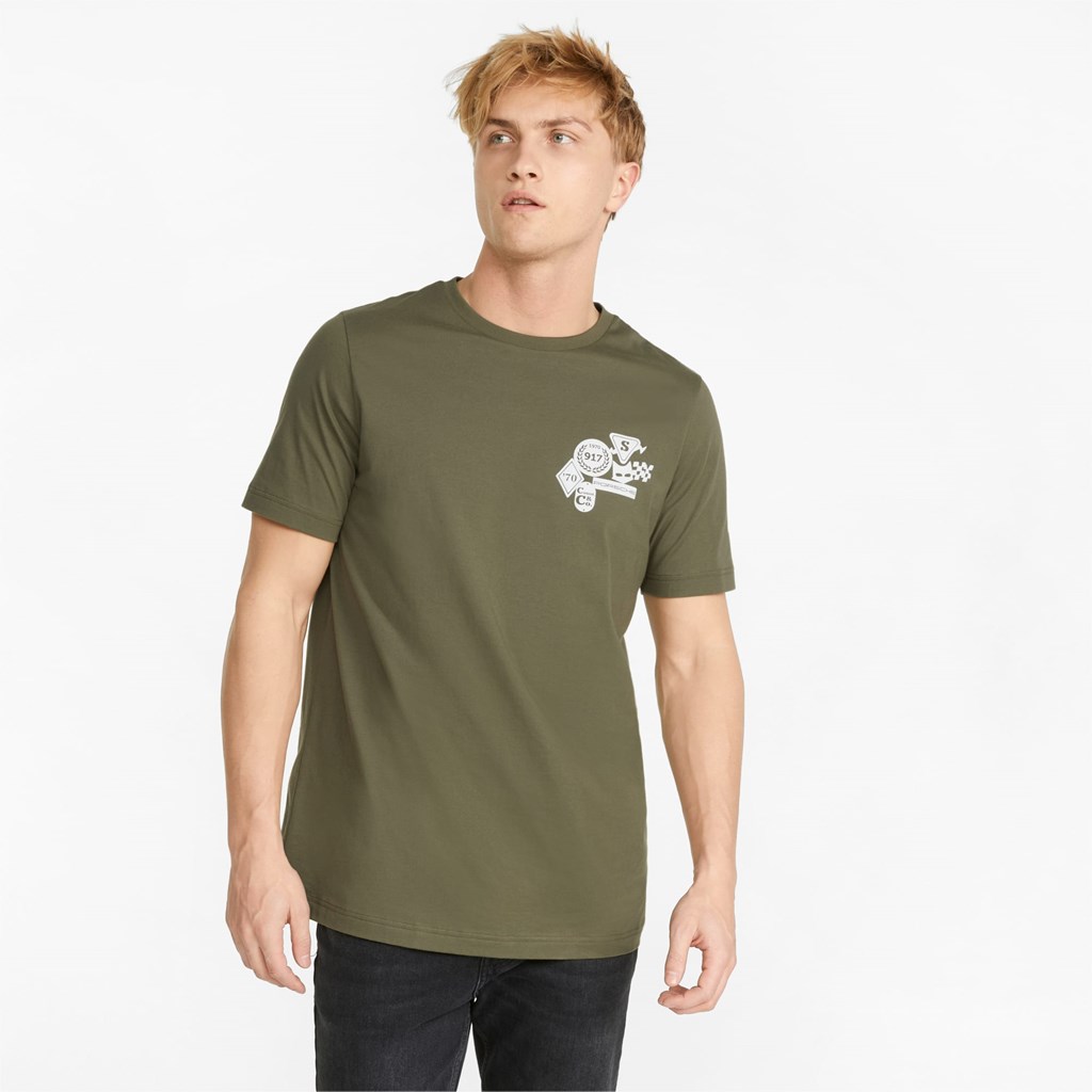 Dark Green Moss Puma Porsche Legacy Statement Men\'s Tee | 0291BZPCE