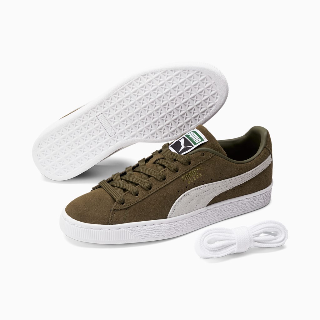 Dark Olive / White / Team Gold Puma Suede Classic XXI Men's Sneakers | 6097RZBUH