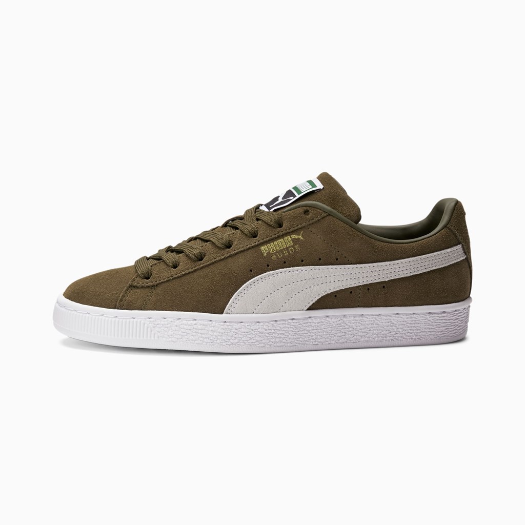 Dark Olive / White / Team Gold Puma Suede Classic XXI Men\'s Sneakers | 6097RZBUH