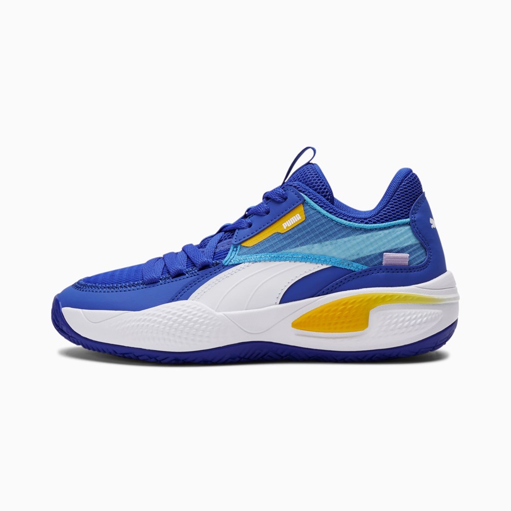 Dazzling Blue / Saffron Puma Court Rider JR Girls\' Basketball Shoes | 9148RMYSP