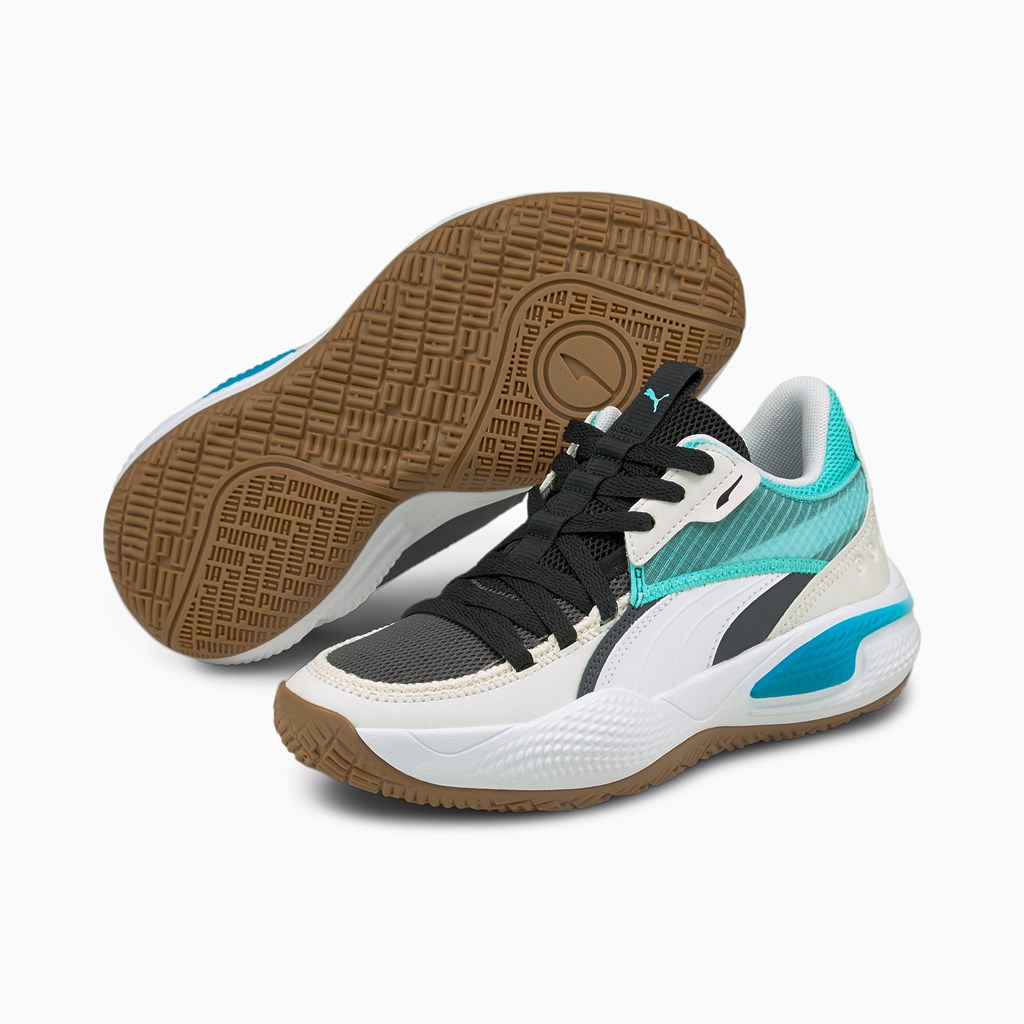 Ebony / Elektro Aqua Puma Court Rider Summer Days JR Boys' Basketball Shoes | 4276YENJO