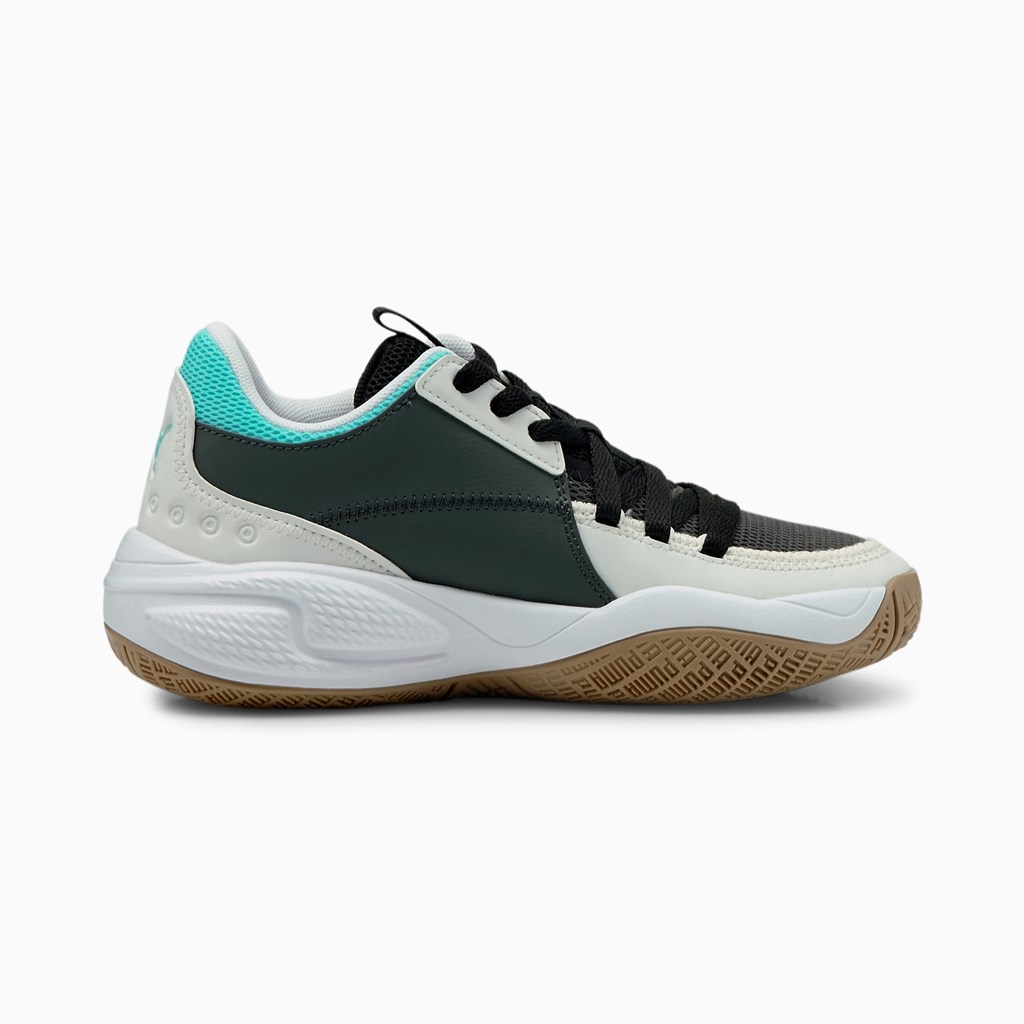 Ebony / Elektro Aqua Puma Court Rider Summer Days JR Boys' Basketball Shoes | 4276YENJO