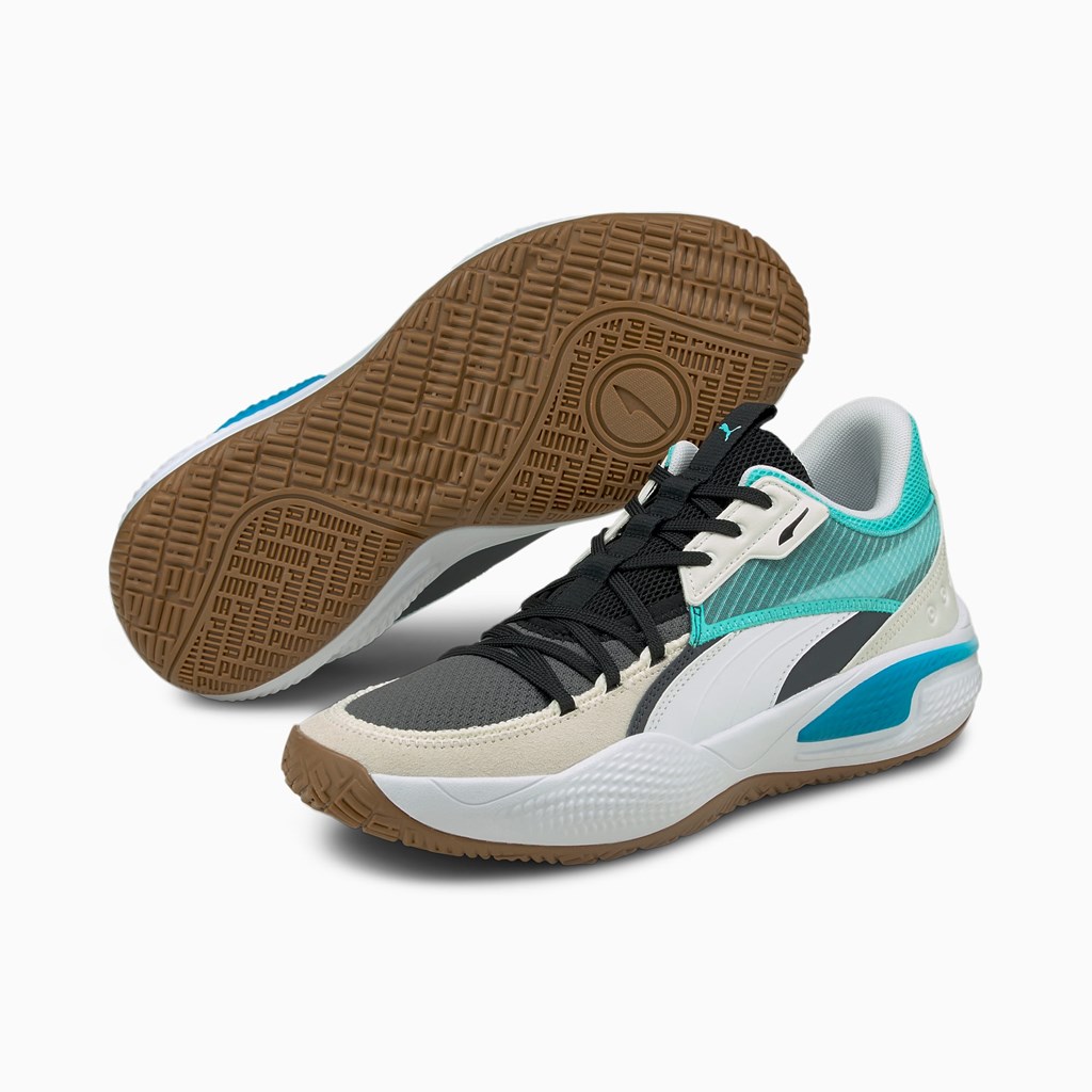 Ebony / Elektro Aqua Puma Court Rider Summer Days Men's Basketball Shoes | 5942FTMOX