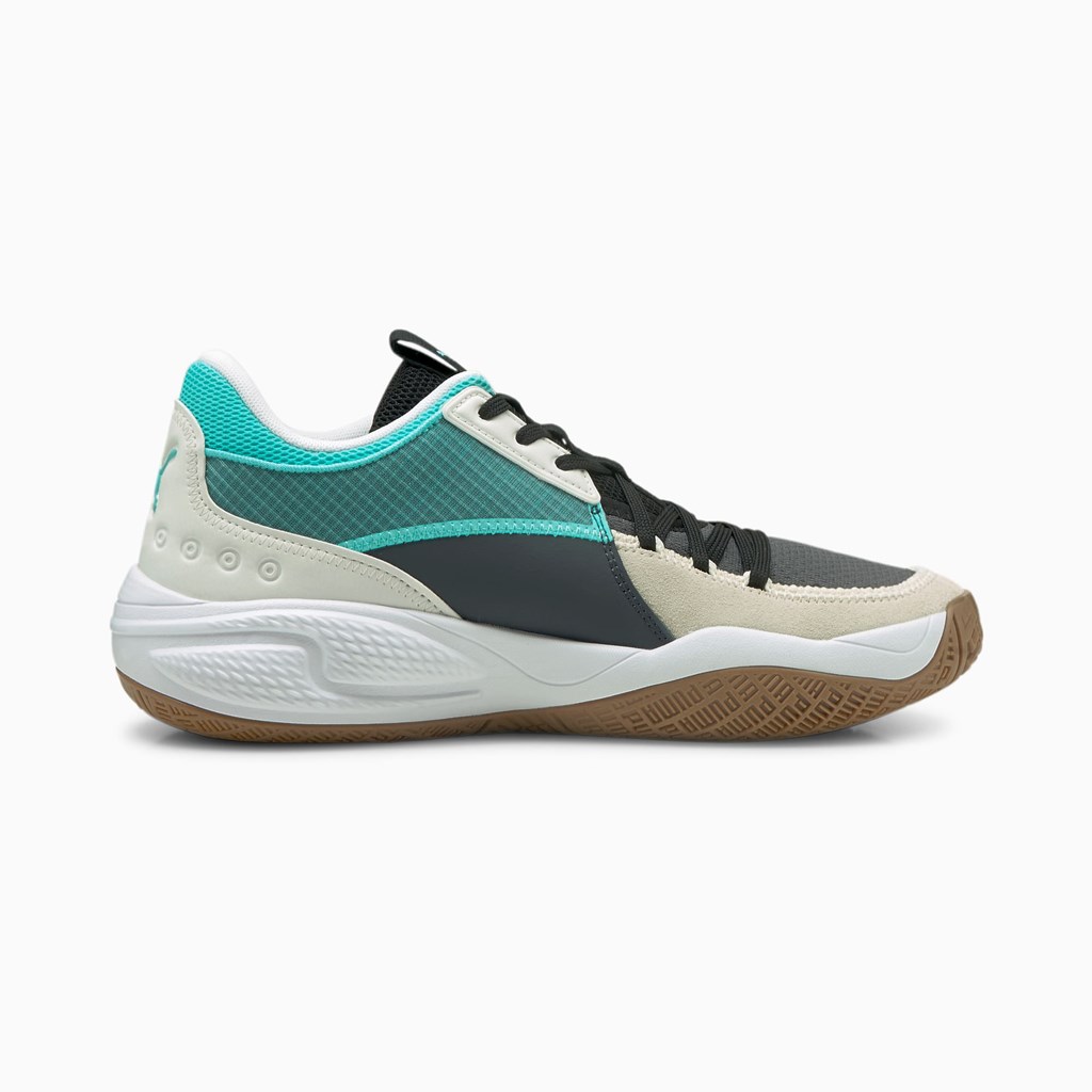 Ebony / Elektro Aqua Puma Court Rider Summer Days Men's Basketball Shoes | 5942FTMOX