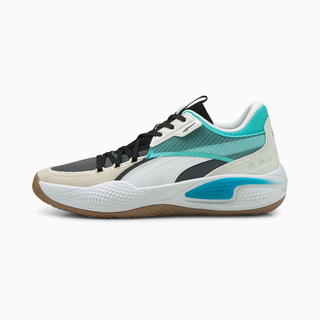 Ebony / Elektro Aqua Puma Court Rider Summer Days Women\'s Basketball Shoes | 7136OELRN