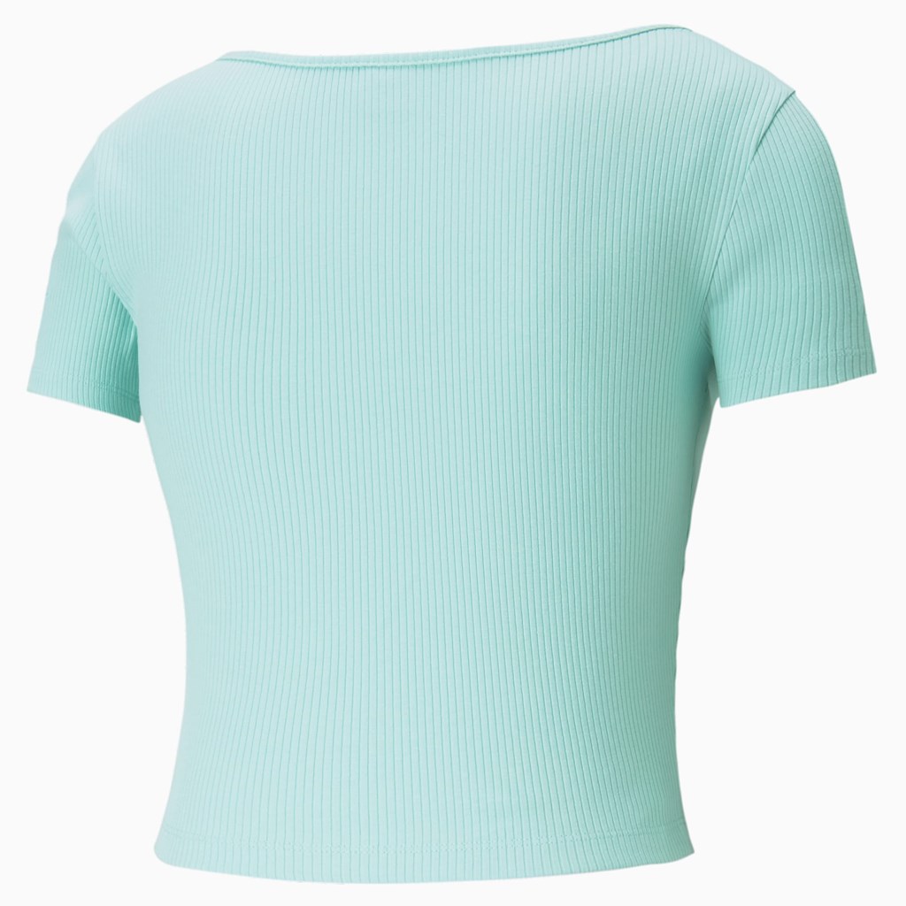 Eggshell Blue Puma Classics Ribbed Fitted Women's Tee | 5602LSGRC