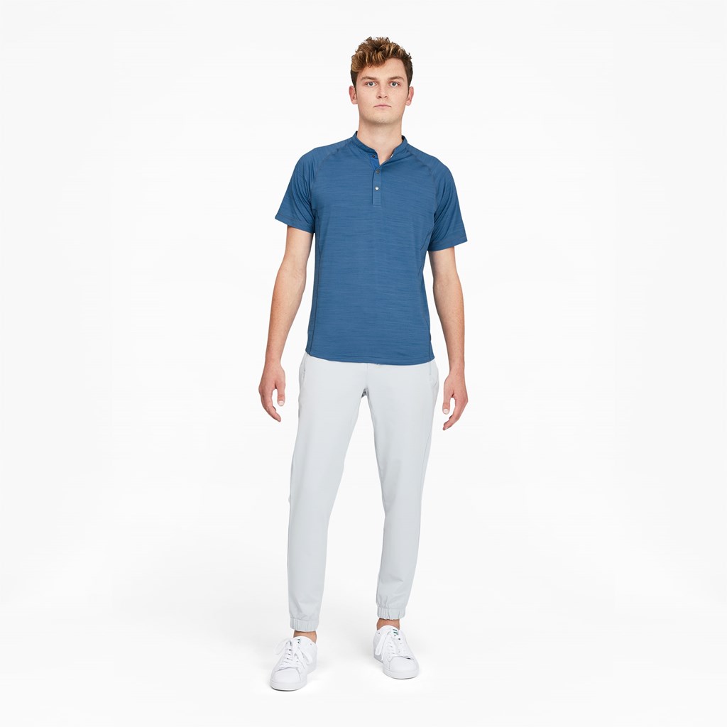 Federal Blue Heather Puma EGW CLOUDSPUN Mat Henley Men's Golf Shirt | 2318QHGOW