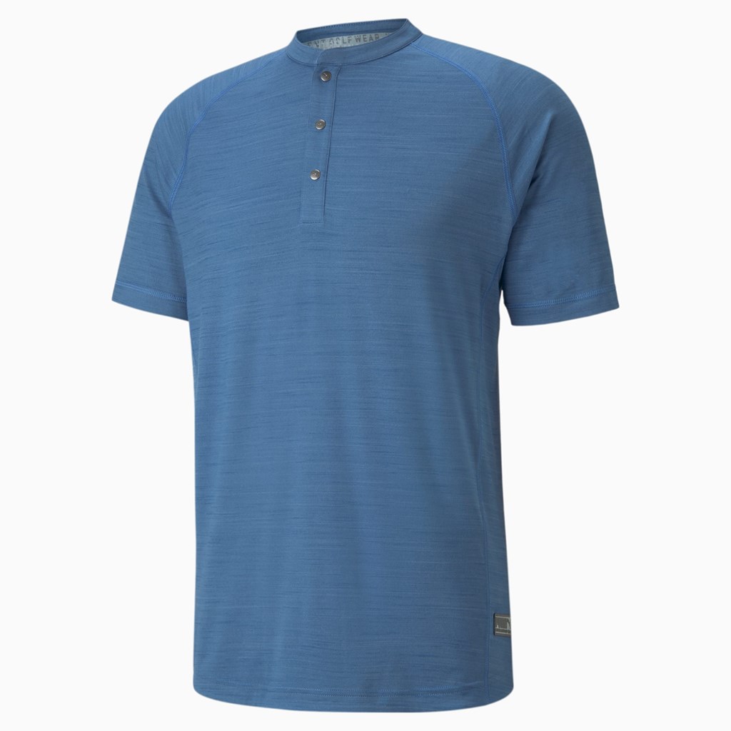 Federal Blue Heather Puma EGW CLOUDSPUN Mat Henley Men's Golf Shirt | 2318QHGOW