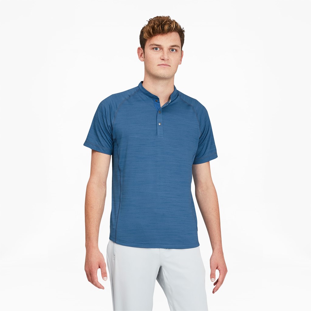 Federal Blue Heather Puma EGW CLOUDSPUN Mat Henley Men\'s Golf Shirt | 2318QHGOW