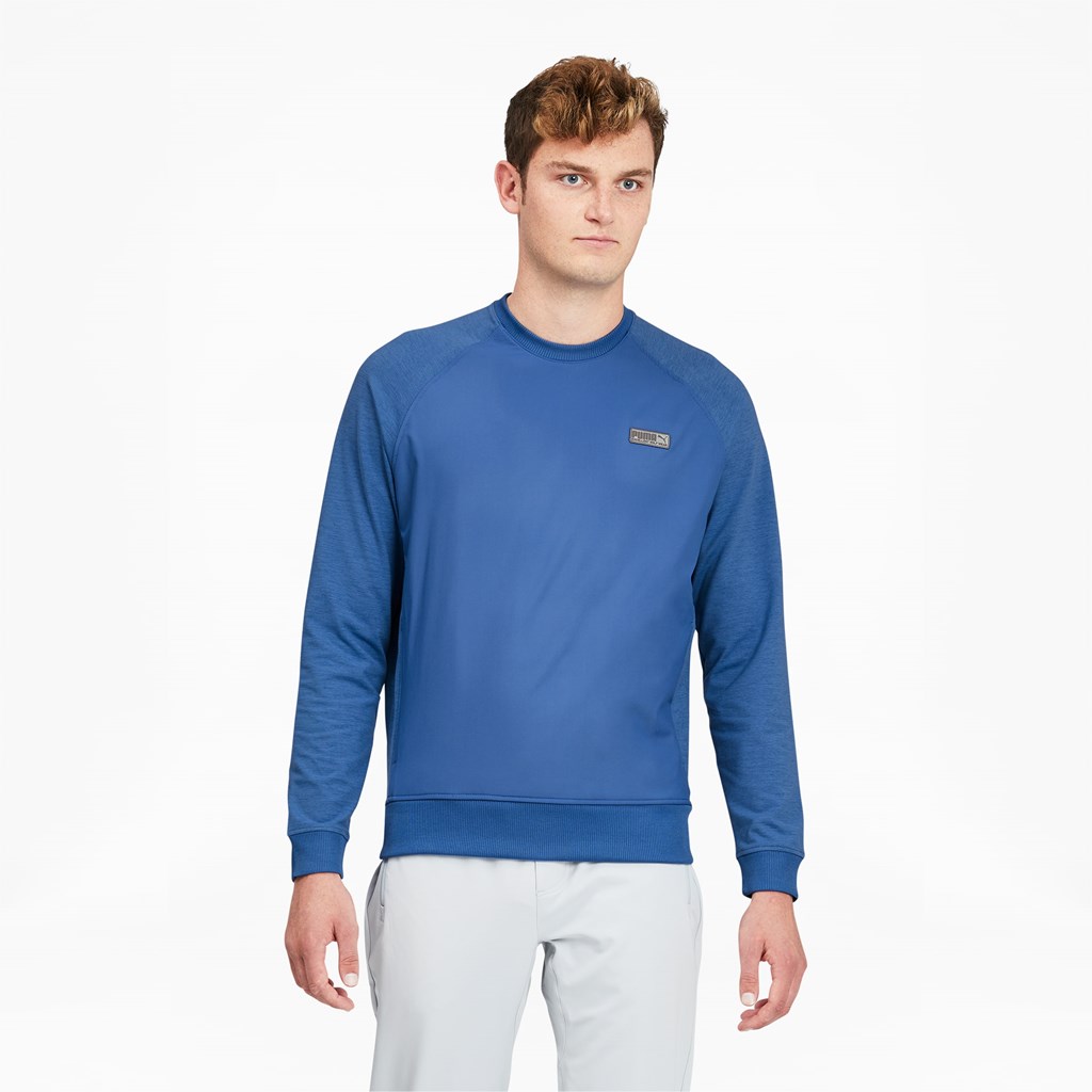 Federal Blue Heather Puma EGW CLOUDSPUN PM Golf Crewneck Men\'s Sweater | 9781CBYRS