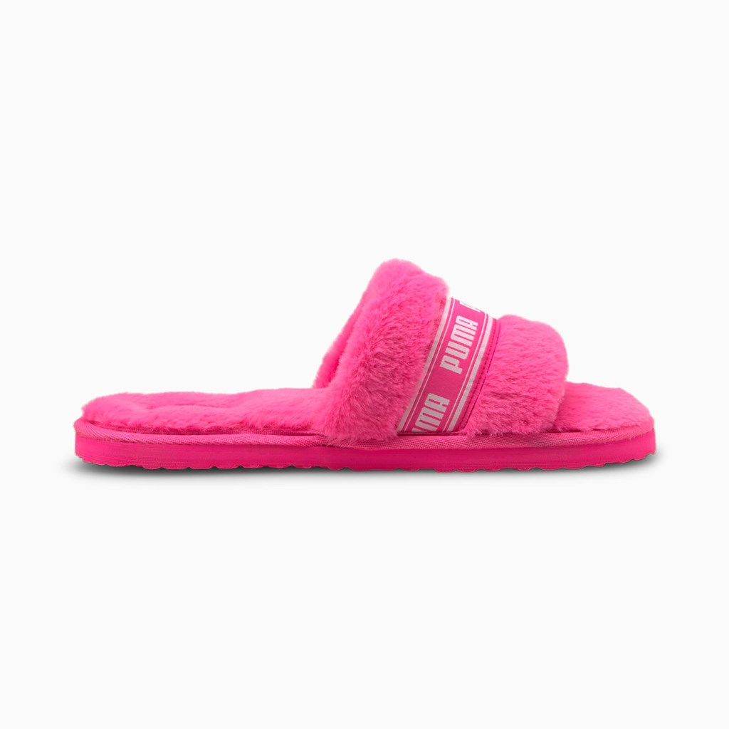 Fluo Pink / White Puma Fluff Slide Jr Girls' Sneakers | 1480VOSGN