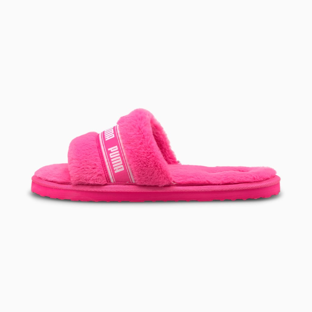 Fluo Pink / White Puma Fluff Slide Jr Girls\' Sneakers | 1480VOSGN