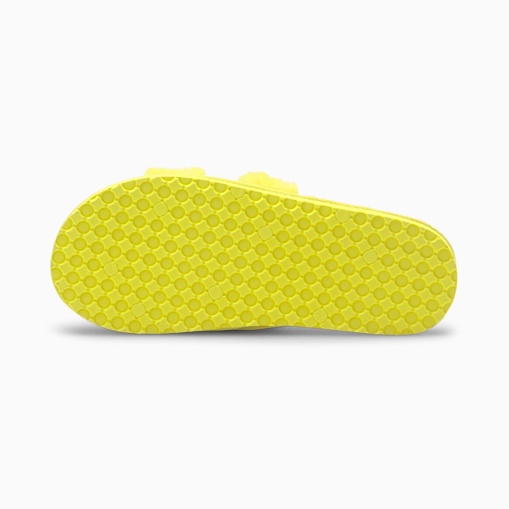 Fluo Yellow Black Puma Fluff  Women's Slides | 8673RIDNG