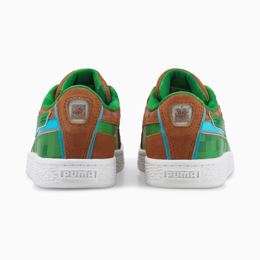 Friar Brown / Fern Green Puma PUMA x MINECRAFT Suede Little Girls' Sneakers | 6829QNMRW