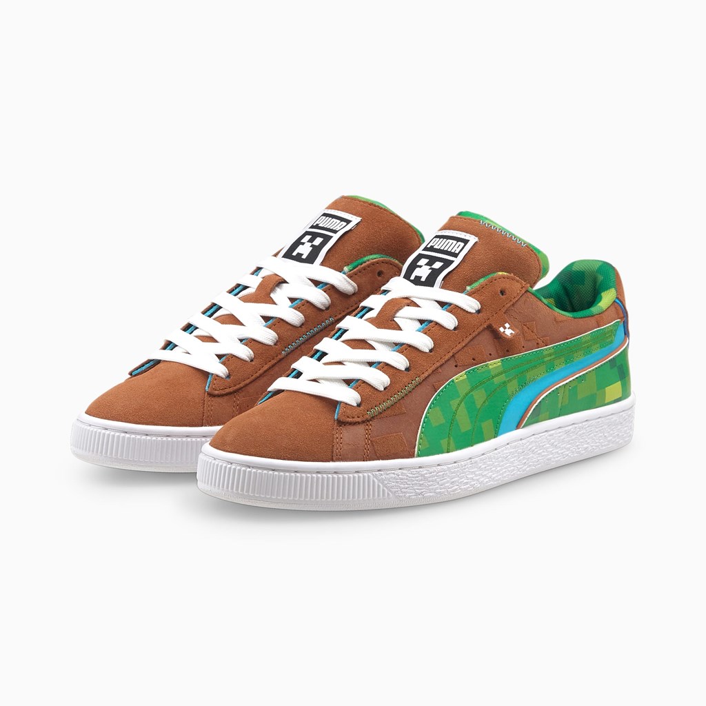 Friar Brown / Fern Green Puma PUMA x MINECRAFT Suede Men's Sneakers | 7862LZKWJ