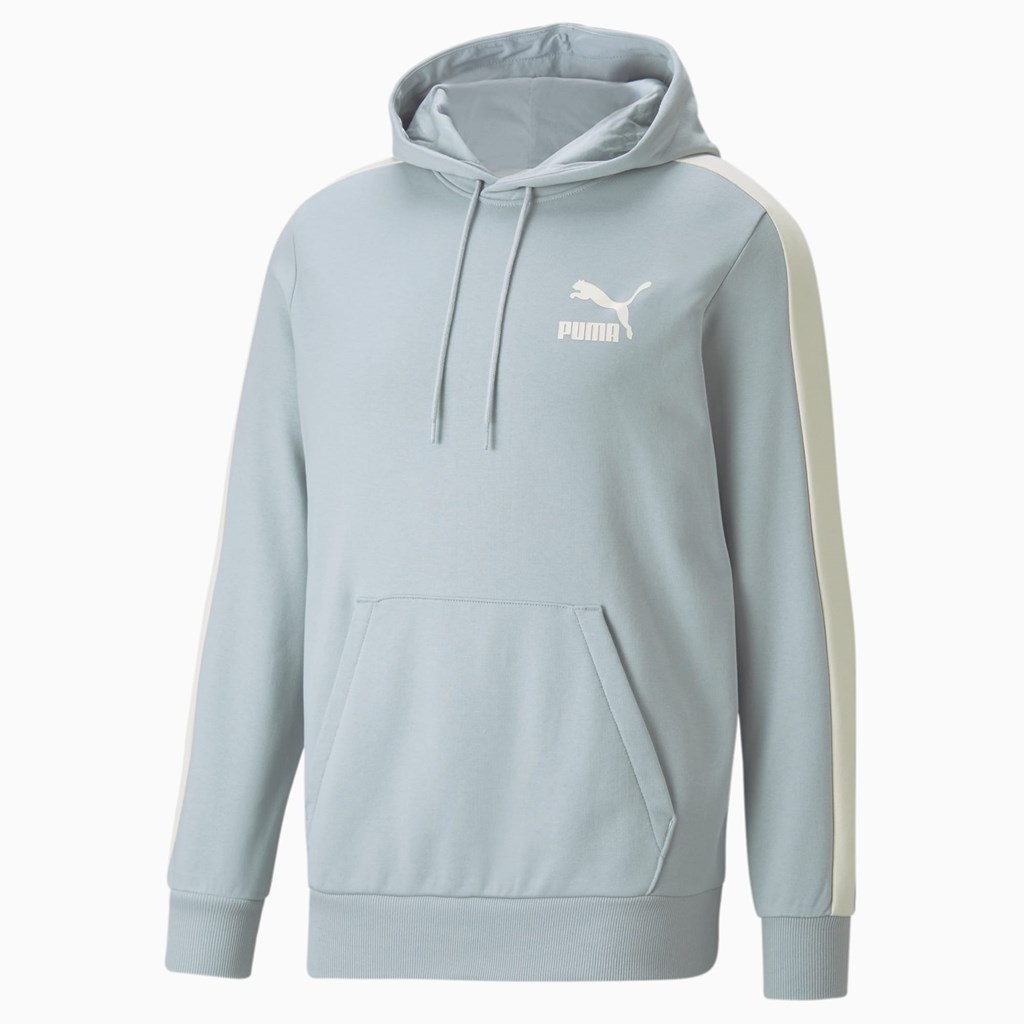 Glacial Blue Puma Iconic T7 Men\'s Hoodie | 3210DXMEH