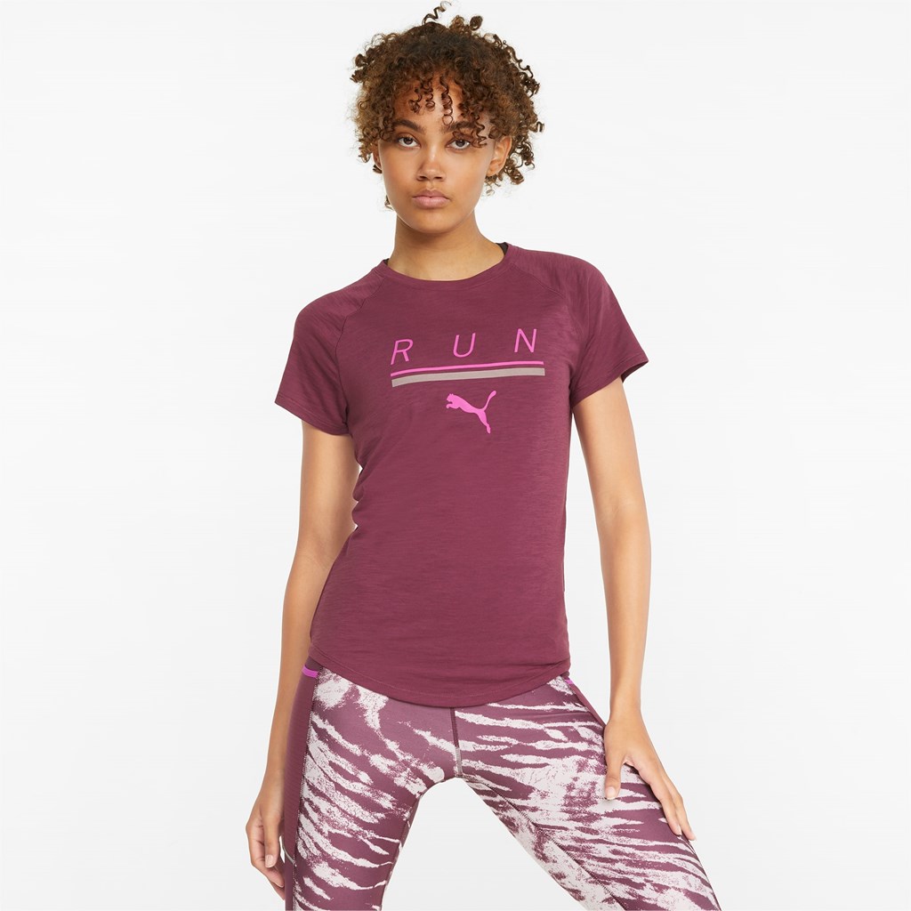 Grape Wine Puma 5K Logo Short Sleeve Women\'s Running Tees | 4367NOKJD