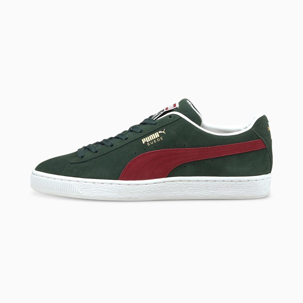 Green Gables / Intense Red / White Puma Suede Classic XXI Men\'s Sneakers | 4532NUTOI