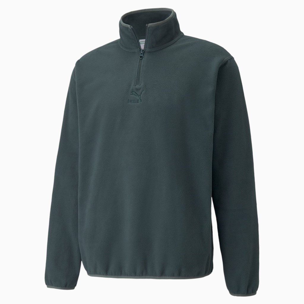 Green Gables Puma Classics Polar Fleece Half-Zip Men's Jacket | 0614ECGOR